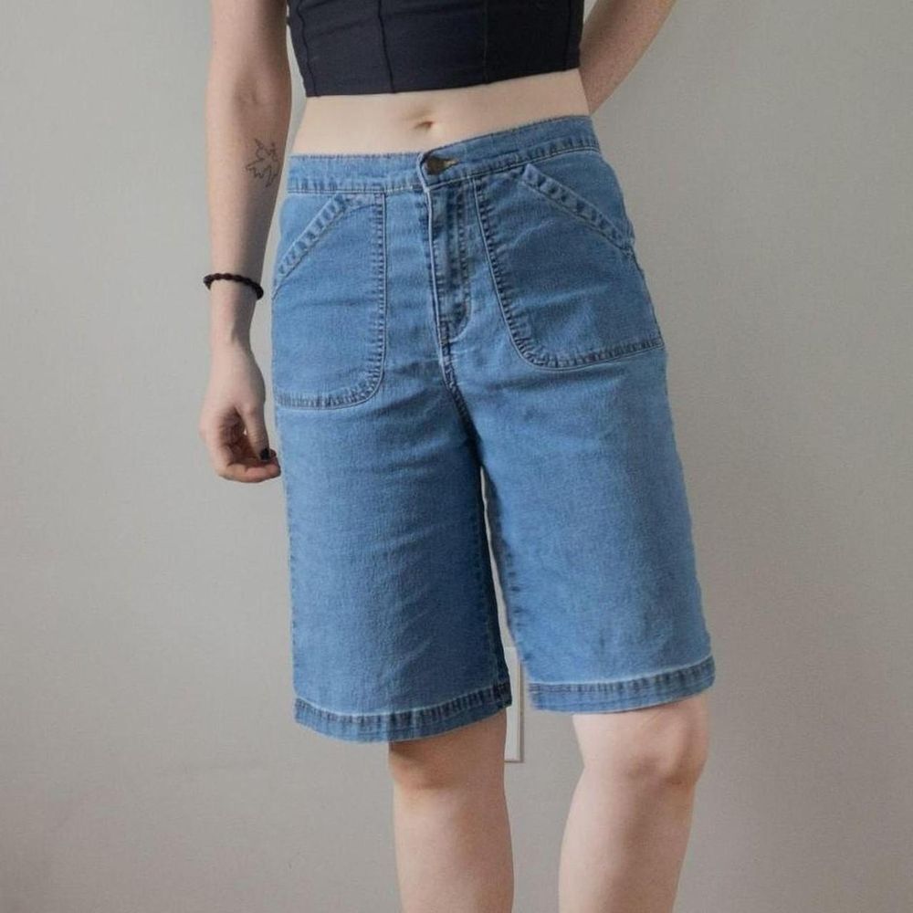 Y2K Blue Denim Street wear Knee Length Bermuda Festival Mom Indie Shorts